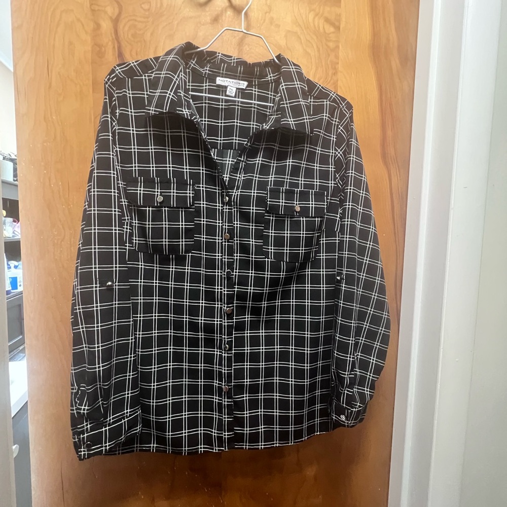Black and White Plaid Button-Up Shirt